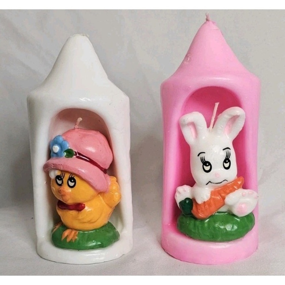 Rare Vintage 1970/1980's Easter Candles Bunny Chick Hen Wax Holiday Decor